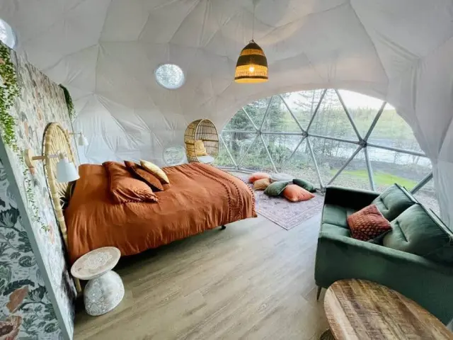 Luxurious glamping tent nestled in a serene natural setting