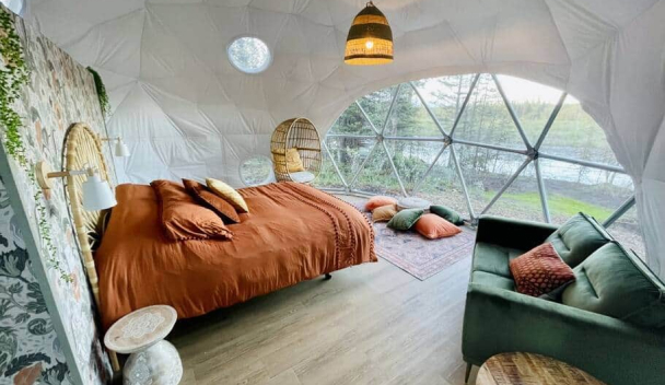 Luxurious glamping tent nestled in a serene natural setting